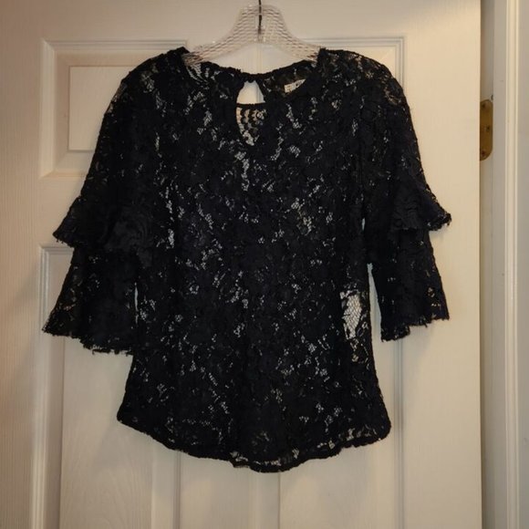Reformation Marie Top Navy Blue Lace Medium - Picture 2 of 6